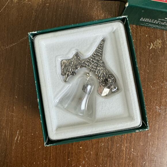 Hallmark "Holiday Heirloom" Silver Plate and Crystal Bell Club Ornament 1989 - Picture 1 of 8